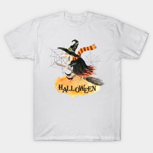 Halloween, watercolor witch, spider web T-Shirt